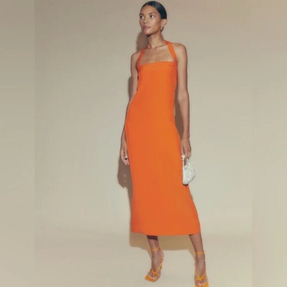 Reformation Dresses & Skirts - Reformation Alli Orange Silk Halter Midi Dress in Citrus Size 8